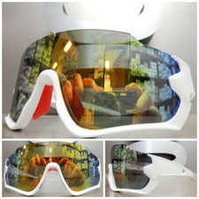 Oversized 90's RETRO SPORTY WRAP AROUND Style SUN GLASSES White Frame Gold Lens