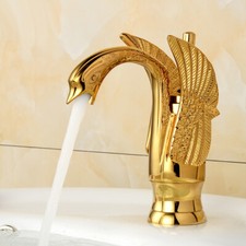 Gold Brass Bathroom Basin Sink Faucet Single Handle Mixer Tap Swan Design fnf179