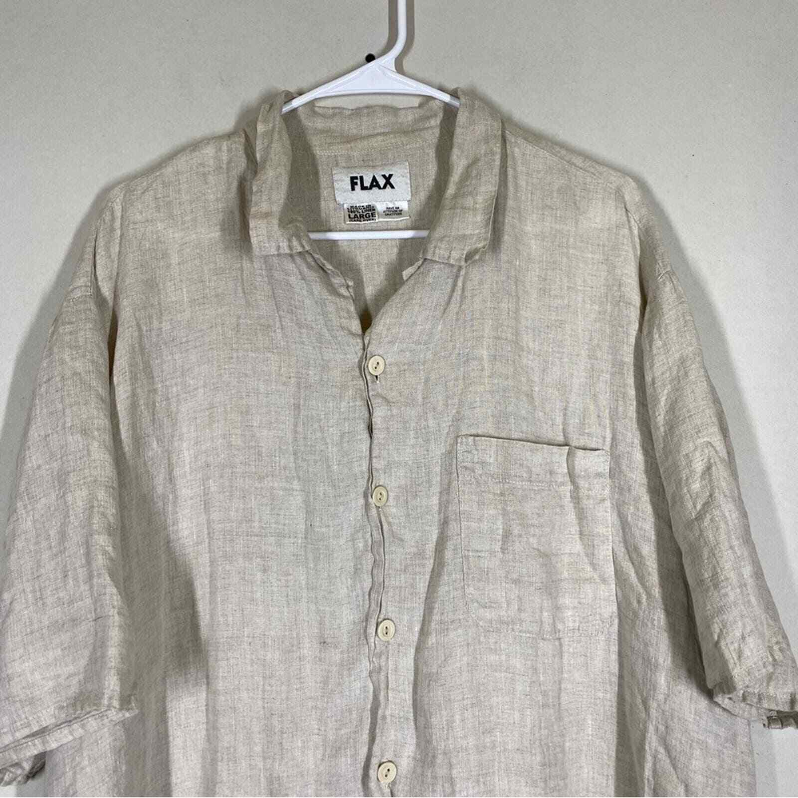Flax 100% Linen Button Down Short Sleeve Top Size… - image 3