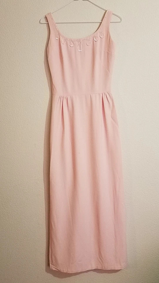 Vestido Vintage Talla Pequeña Rosa Pastel Brillo Tela y Lentejuelas Años 60 Foto 3 de 4