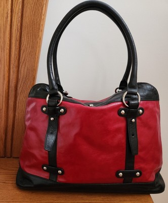 DANIER LARGE BLACK AND RED LEATHER BAG.