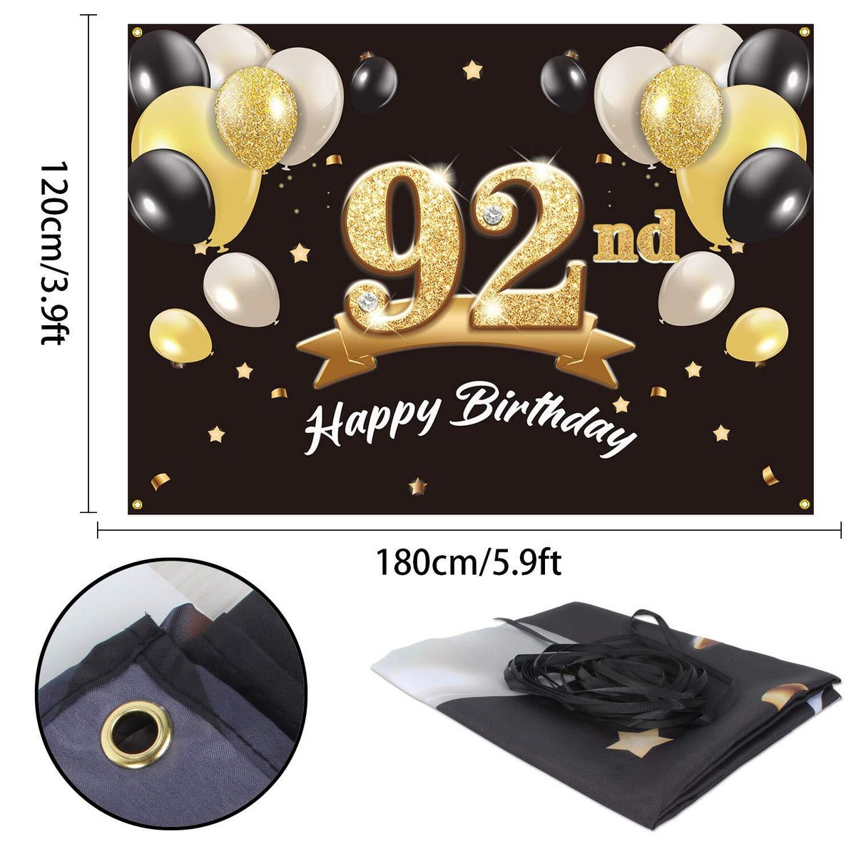 PAKBOOM Happy 92nd Birthday Backdrop Banner - Pink Purple Gold 4x6 Ft, Party Decor For Women, Photo Booth Background - View #9