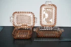 Pink Depression Glass Anchor Hocking Criss Cross Set 4 Candy Mini Serving Dishes