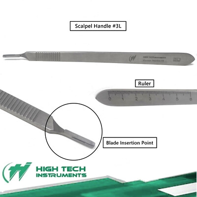 Surgical Scalpel Handle No. 3L Ruler 0-6cm Side Dental Stainless Steel New Knife
