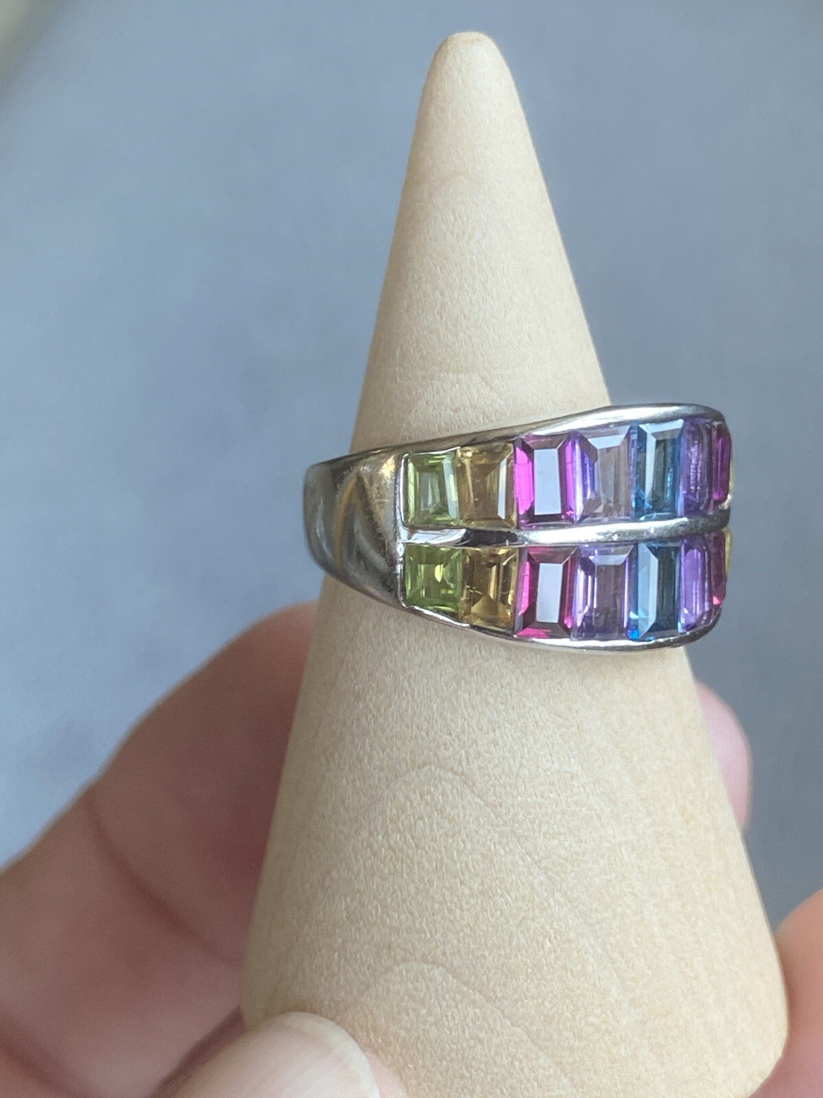 Multi Gemstone Ring Sterling Silver 925 Double St… - image 2