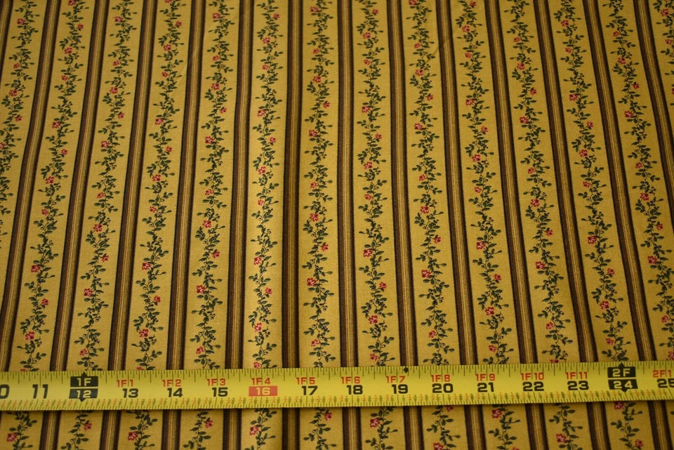 By 1/2 Yd, Green & Red Floral Stripes on Gold & Brown, Connecting Threads, P1155 - Image 2 of 4