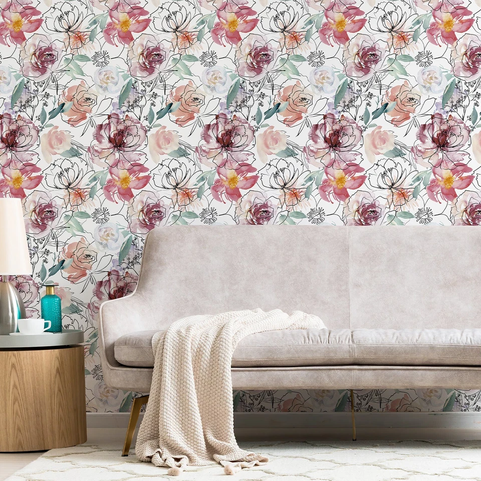 Abstract Watercolor Floral Wallpaper 17.3X433" Self Adhesive Room Decor - Image 3 of 4