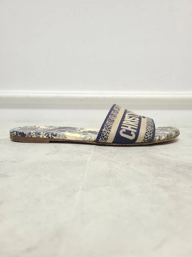 Sandales Dior bleu foncé coton brodé Tuileries D Way mulet 36 130703921