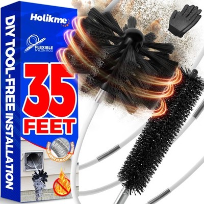 Dryer Vent Cleaner Kit 35Feet Duct Cleaning Flexible Brush Lint Clog Rods 2 Pcs