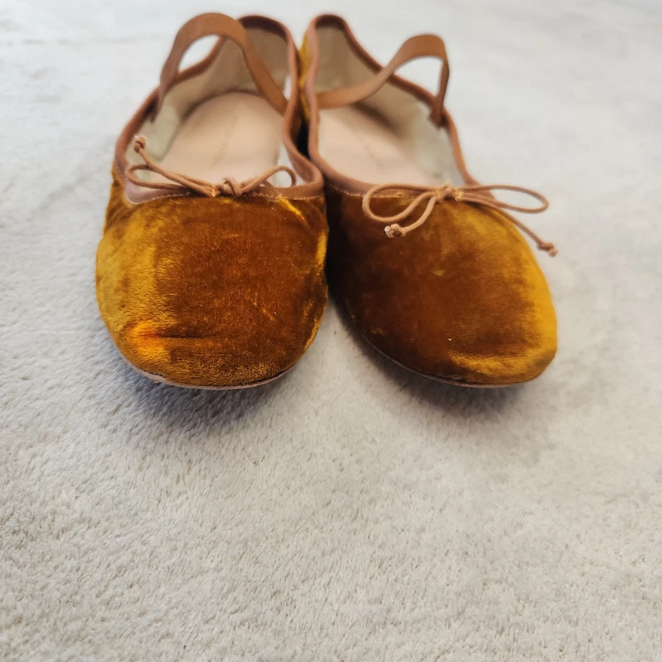 Loeffler Randall Terciopelo Ballet Pisos Mary Jane Ocre Dorado 7.5 Romántico Coqueta Foto 3 de 4
