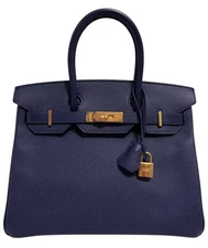 Hermes Birkin 30 Bleu Encre Blue Epsom Leather Gold Hardware Handbag