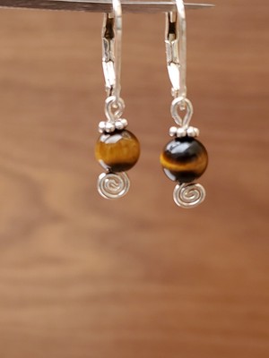 Sterling Silver 925 Tigers Eye Dangle Lever Back Earrings