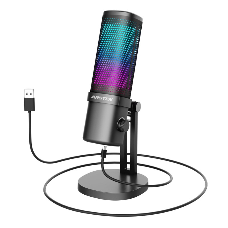 Gaming Mic, USB Condenser Microphone for PC/PS4/PS5/ Mac, RGB, Mute Touch, Po...