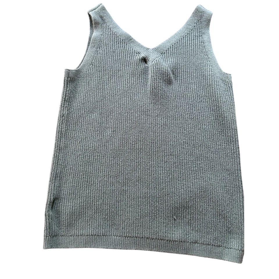 GAP Acanalado Cuello en V Clásico Old Money Camiseta sin Mangas Suéter Tejido Verde Salvia Talla Foto 2 de 4