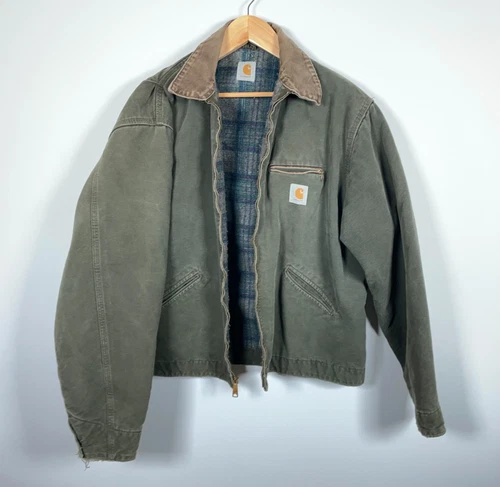 90s Carhartt Blanket Lined Detroit Jacket Men's 2XL Moss Green Workwear Faded