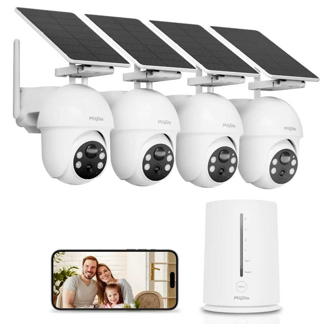 4Pack Solar Security Camera Wireless 360&deg; PT Camera Solar P