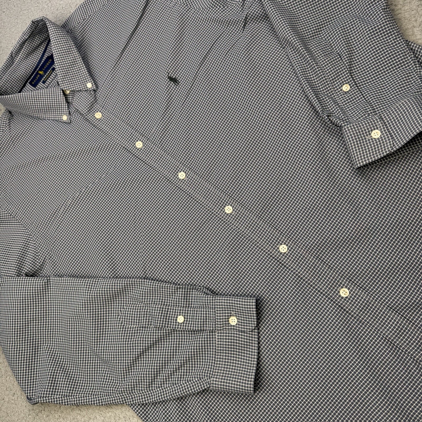 RALPH LAUREN Camicia Uomo XXL 2XL Grigio Microcheck Pony Preppy Casual