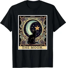 The Cresent Moon Tarot Card Vintage Black Cat Women's Men's Tee, Unisex Tshirt