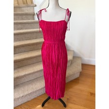 Ulla Johnson Orla Plisse Satin Crinkle Orchid Pink Midi Sleeveless Dress