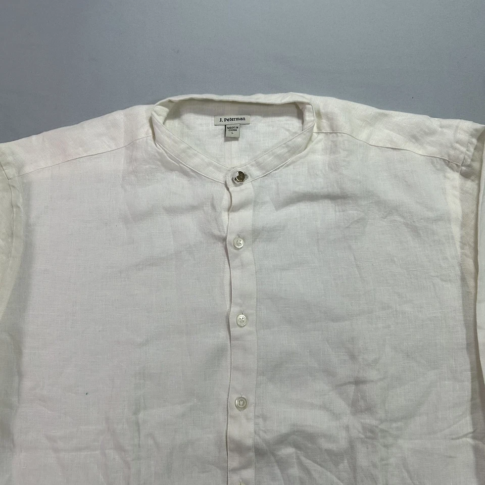 NWOT J Peterman Shirt Mens Large White Linen Band Collar Button Up Minimalist - Image 3 of 4