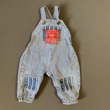 OshKosh B'gosh Denim Overalls 12M Hickory Stripe Red Tag Denim Patch Knees Baby