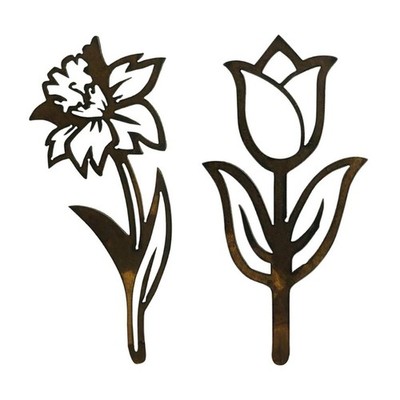 Metal Rose Carnation Sculpture Garden Stake Iron Art Flower Silhouette Decor