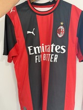 PUMA AC Milan Soccer Jersey Red/Black Striped Size L "Emirates Fly Better" 26/27