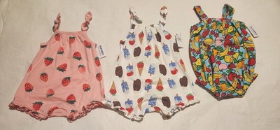 NWT Old Navy Sleeveless Short Rompers 3 Pack 12-18 Months Baby Girl