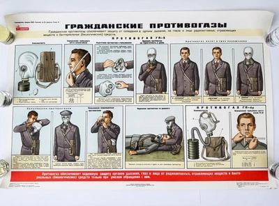 Zivilschutz Gasmaske Original Poster 1978 Nucklear War Tschernobyl Vintage 34" - Bild 1 von 4