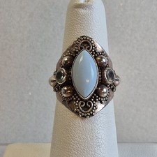 Vintage Sterling Silver 925 Blue Marquise Cabochon W Blue Topaz Ring Sz 6 - 5.7G