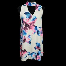 Hibiscus Print Choker Style Neckline Mini Sleeveless Dress SZ S