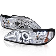 Halo LED Chrome Housing Clear Lens Projector Headlights Compatible with 1994-98