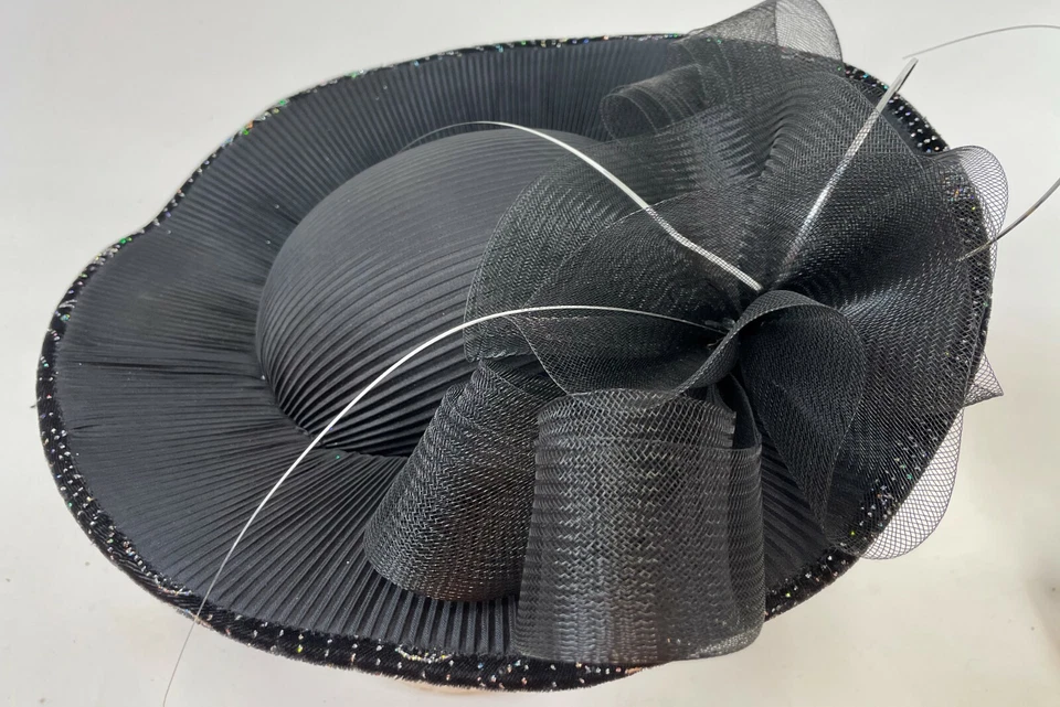 Sombrero negro vintage 1960 hecho a mano Louisville Derby negro brillante iglesia domingo Foto 3 de 4