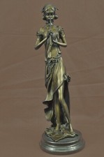 Bronze Signed Original French Jean Patoue Female Flute Player Sculpture Sale