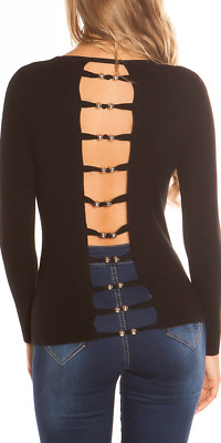 Sexy Sweatshirt Shirt Pulli Pullover Rücken Frei mit Perlen 34 36 38 