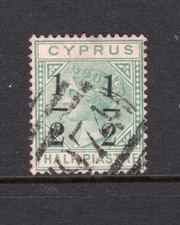 CYPRUS 1886 QUEEN VICTORIA W/MARK CROWN CA 8mm 1/2 SURCHARGE VERY FINE USED