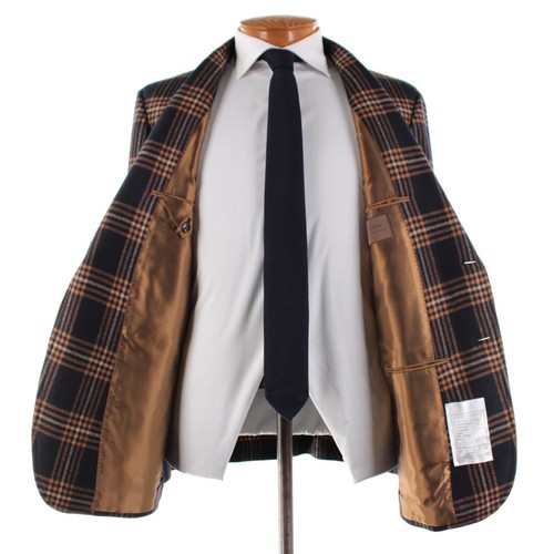 Stile Latino NWT Cashmere Sport Coat Size 54R (44R US) Blue w Brown & Tan Plaid - Picture 6 of 11