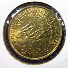 French Equatorial Africa Cameroun 25 Francs 1958 Unc Cameroon Coin h6682