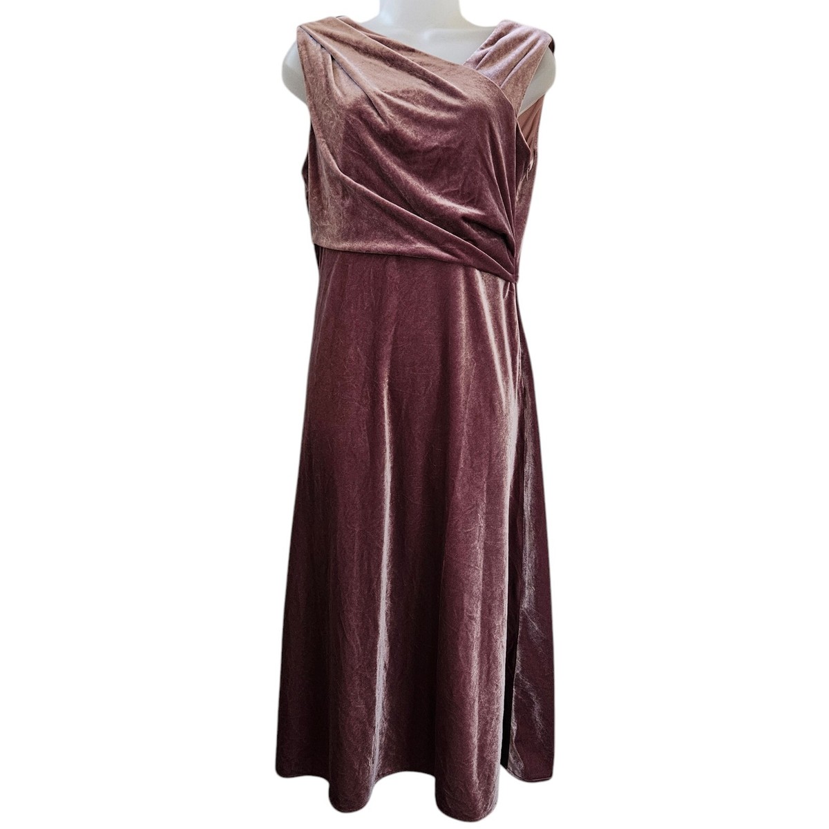 Adrianna Papell Dress sz 8 Antique Rose Pink Velvet Draped Bias Midi  Whimsigoth | eBay