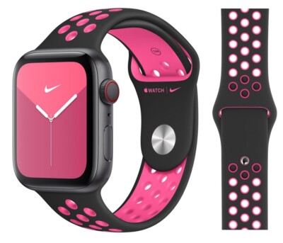 Original Apple Nike Sport Armband M/L 38/40/41mm Black/Pink Blast Sehr Gut