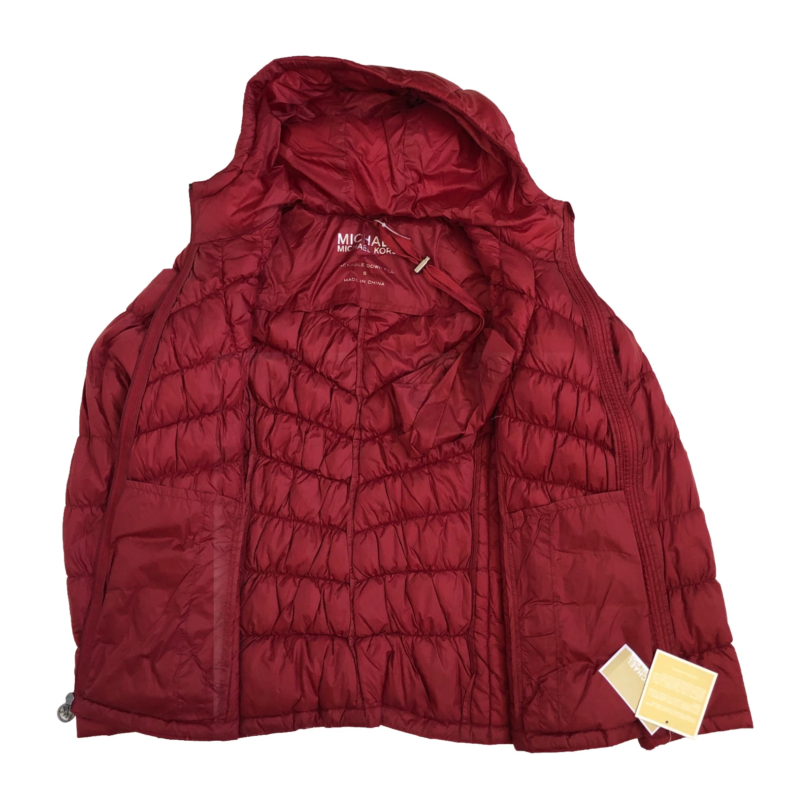 Michael Kors giacca tampone con cappuccio confezionabile rosso bruciato donna trapuntata $190