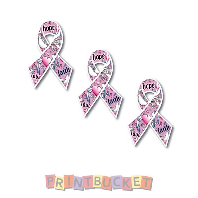 Pink ribbon support stickers 100mm 3 pack quality waterproof vinyl ...