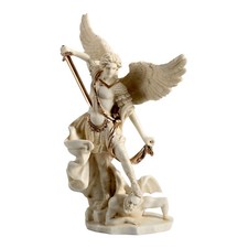 Saint St Michael Archangel Defeated Lucifer Small Statue Sculpture Bonded Marble