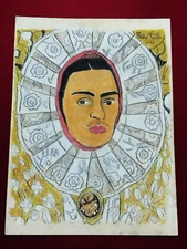 Frida Kahlo Drawing on paper (Handmade) signed and stamped mixed media.