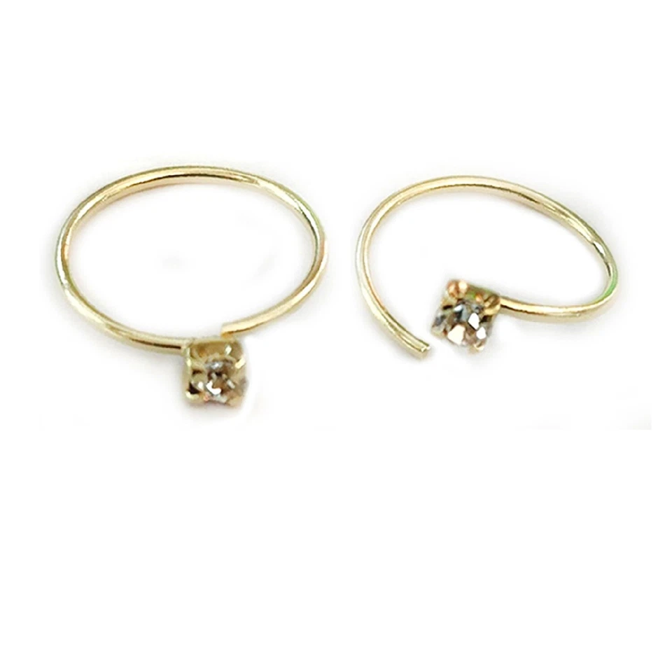 2 Anelli Piercing Naso Argento 925  Anello Aperto Cerchietto 10 m e Brillantino - Immagine 3 di 4