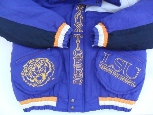 RARE VTG 80s-90s LSU GEAUX TIGERS BIG CAT FULL ZIP LINED PUFFER JACKET MEN'S L - Picture 17 of 17