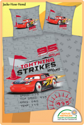 Bettwäsche Disney's Cars Lightning McQueen Auto Rennauto Gr: 135x200cm NEU