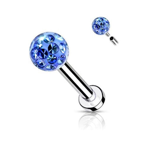 2pc Internal Thread Lip Ring Crystal Gem Labret Monroe Surgical Steel Bar 6-12mm - Picture 12 of 14