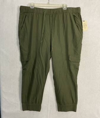 St John Bay Petite Draw String Crop Cargo Pants Elastic Waist Green PXXL  NWT | eBay