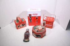 Lot of Five Coca-Cola Collectible Tins, Vending Machine, Bottle, Cooler